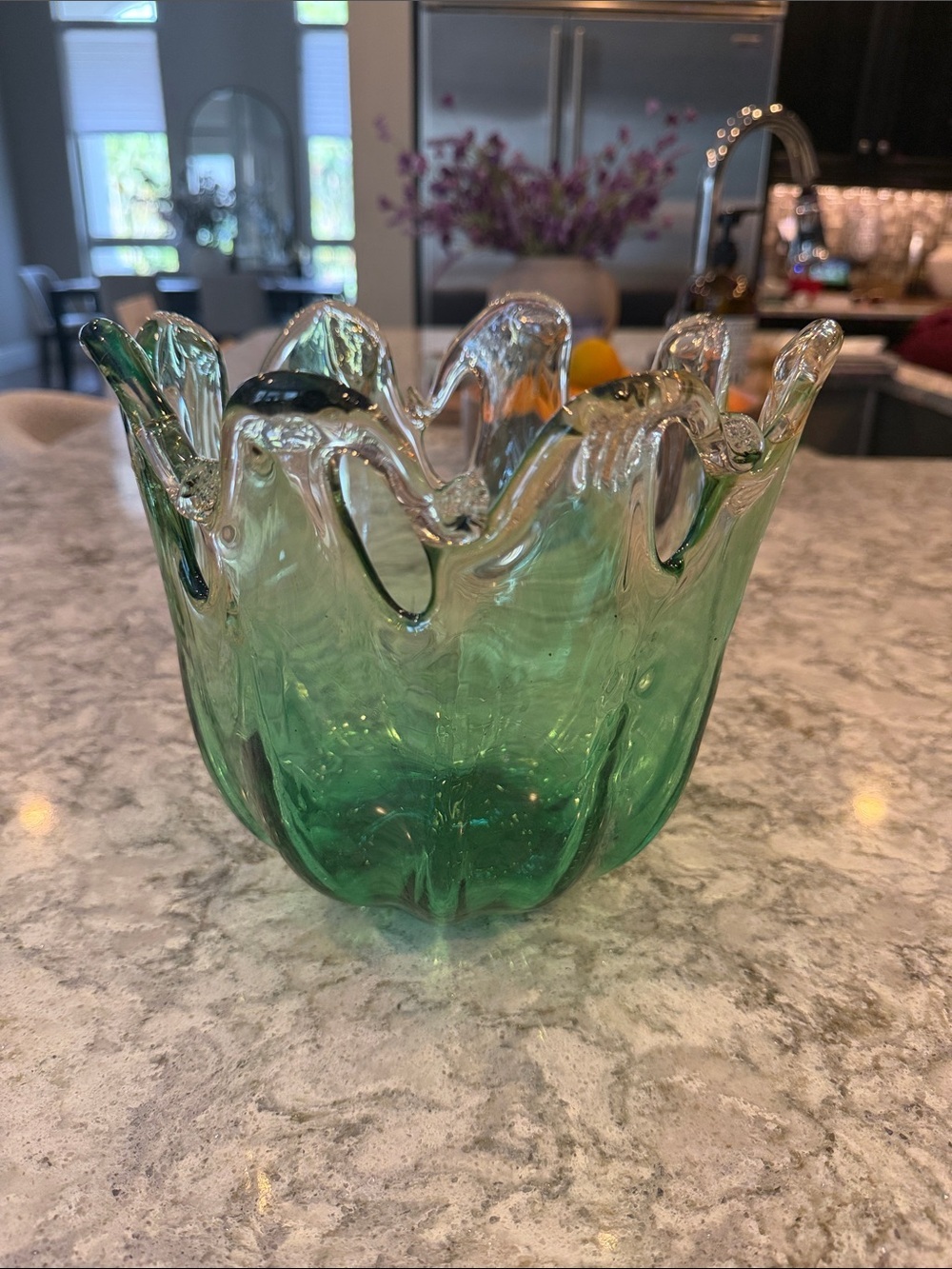 Murano Green and Clear Handblown Art Glass Bowl
